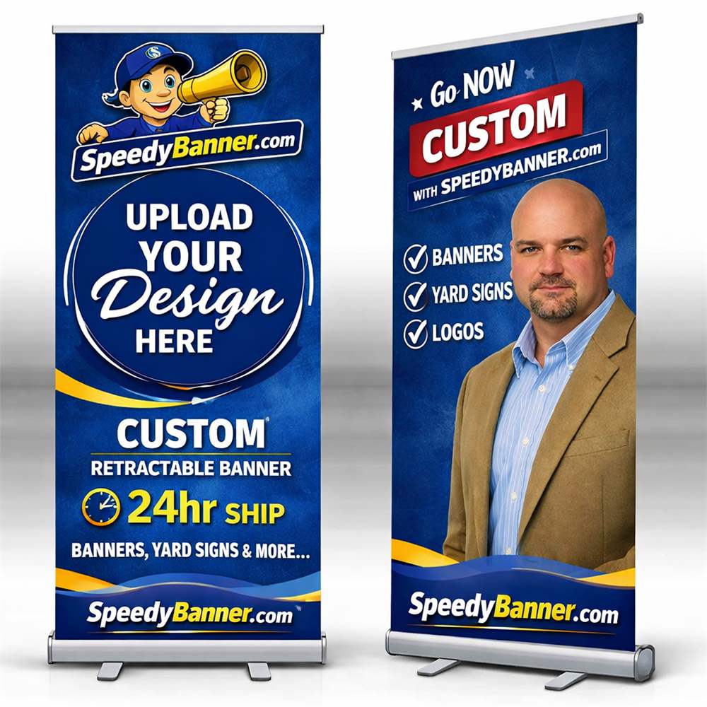 Retractable banner stand for trade shows and retail